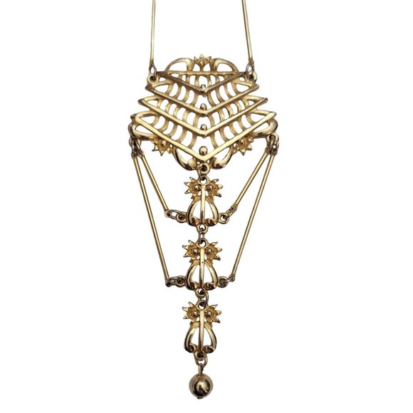 Gold Tone Stick Chain Vintage Long Layered Pendant Necklace, 20" Long E317 - Picture 7 of 10